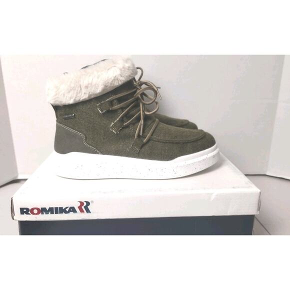 Romika Helsinki Winter Ankle Boots Faux Fur Women EU 38 Olive Green Waterproof - Picture 5 of 10